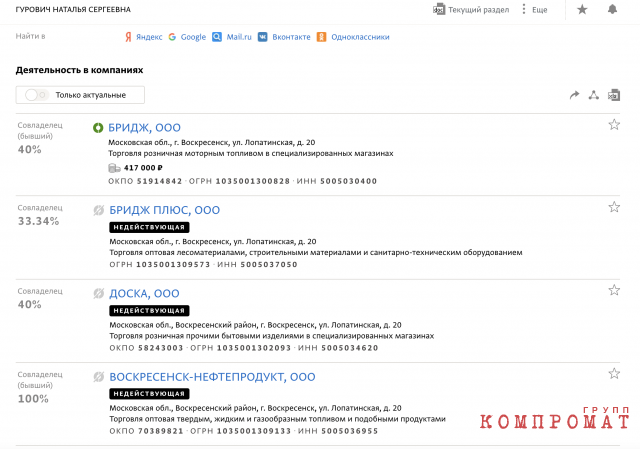 Активы Натальи Гурович, которые официально не могли принести ей доход в размере 1,2 млрд рублей