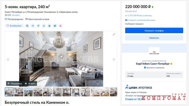 Стоимость квартиры третьей жены Сергея Миронова может составлять 250 млн рублей